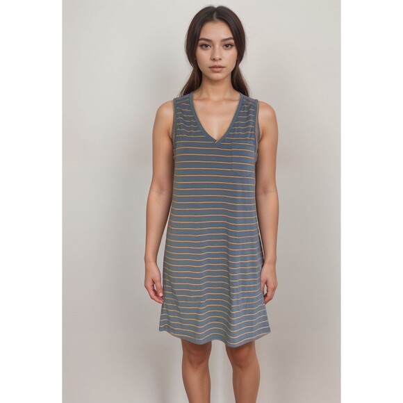 Toad & Co.‎ Tank Midi Dress Sz XS Orange Blue Striped Beachy Coastal Lightweight - Picture 1 of 10